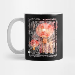 Red Japanese Lanterns Night Street Lights Lamps Collage Art 66 Mug